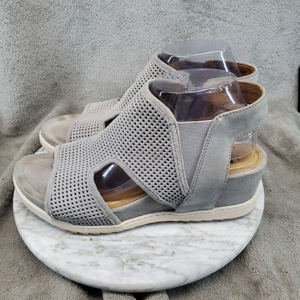 Sofft Shoes Womens Size 10 Shandi Gray Leather Wedge Sandals
